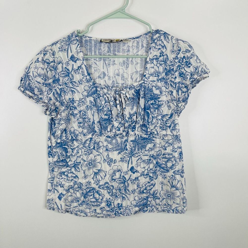 Caribbean Joe Womens Top Size Small Blue Floral Short Sleeve‎ Vacation